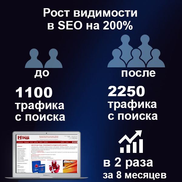 Рост видимости в SEO на 200% за 8 месяцев, рост продаж на 120%